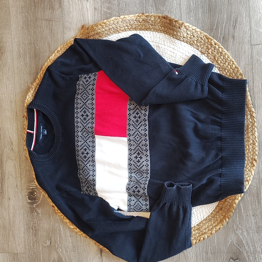 Tommy Hilfiger Navy Blue Fair Aisle Flag Cotton Crewneck Sweater